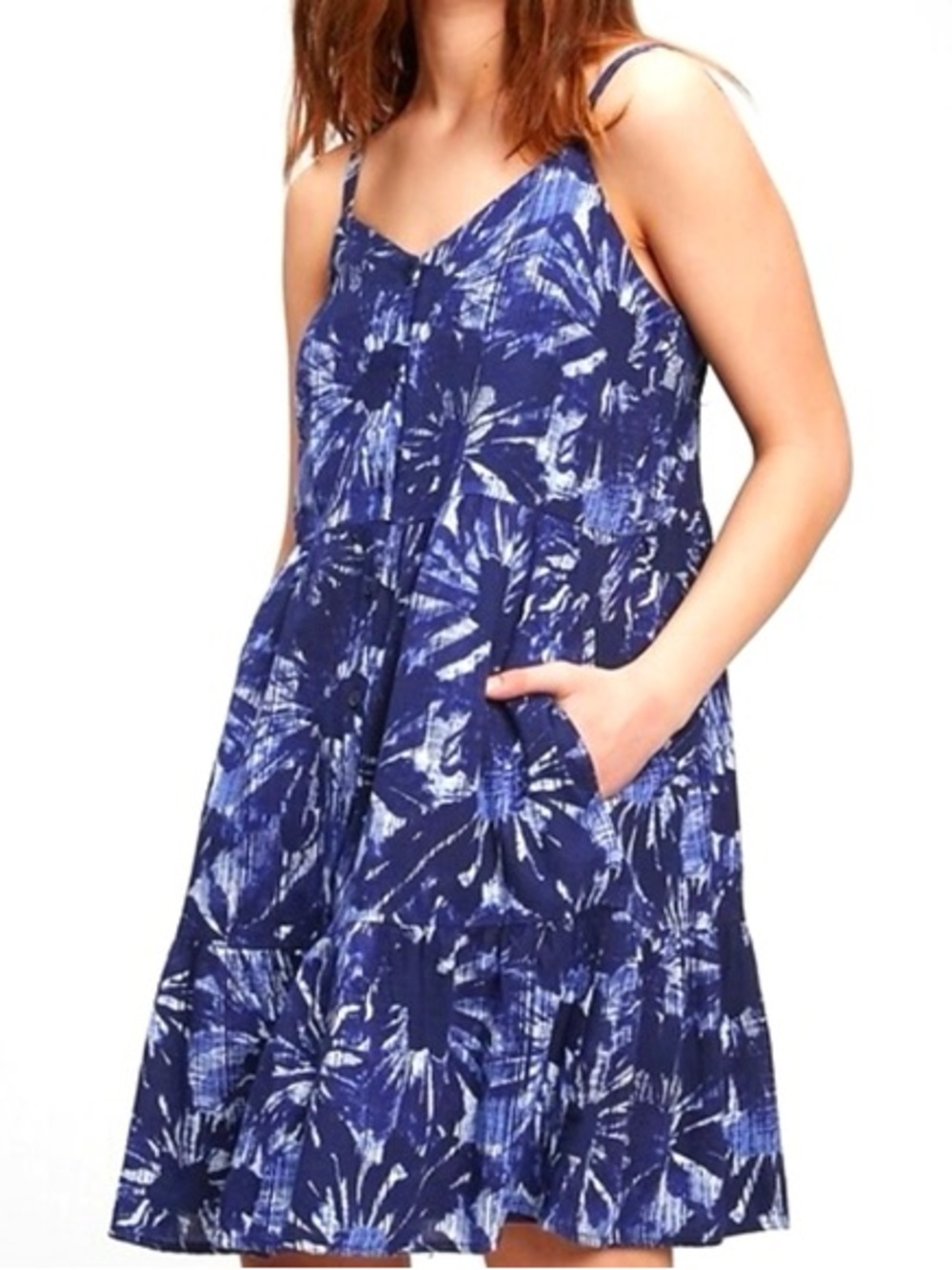 GAP Petites Cotton Button Front Printed Mini Dress